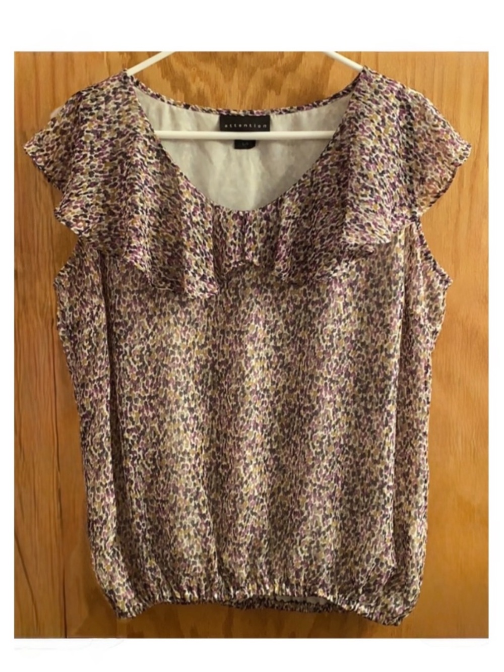 attention size XL Purple Multi Print Ruffle Neck Sleeveless Top